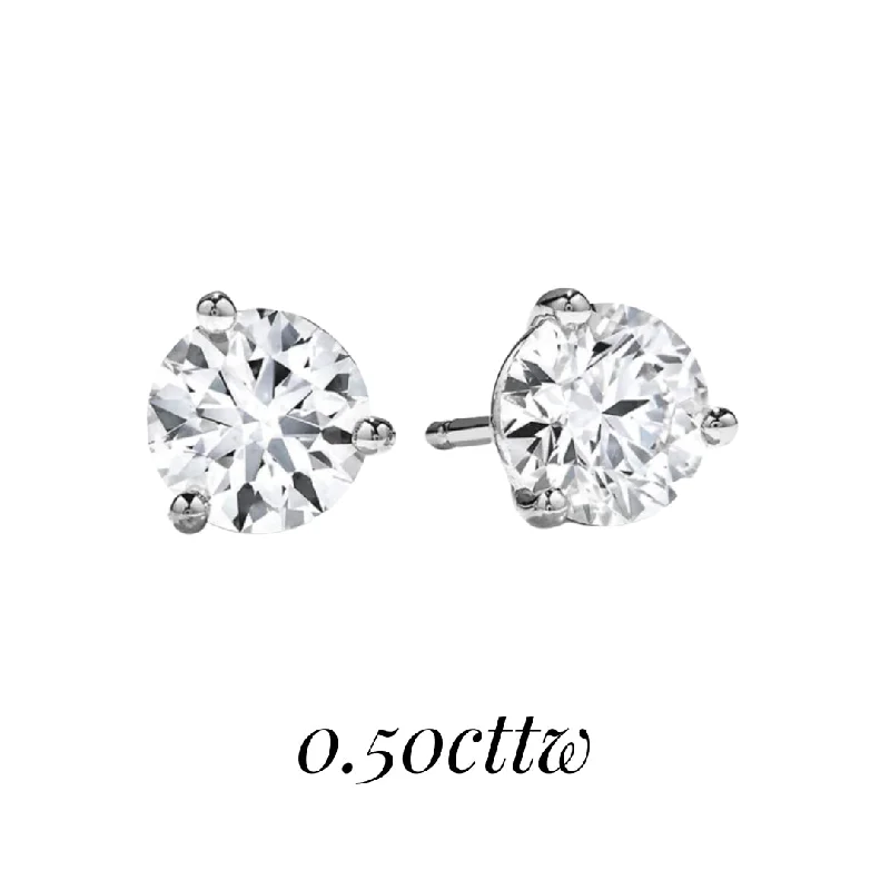 Small silver earrings for subtle elegance -18K White Gold 0.56cttw J VS1 RBC Diamond Stud Earrings by HOF