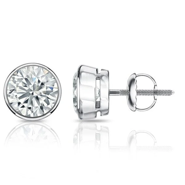 Handmade silver earrings for unique designs -Auriya 1 1/2ctw Round Diamond Stud Earrings Bezel-set Platinum - Certified