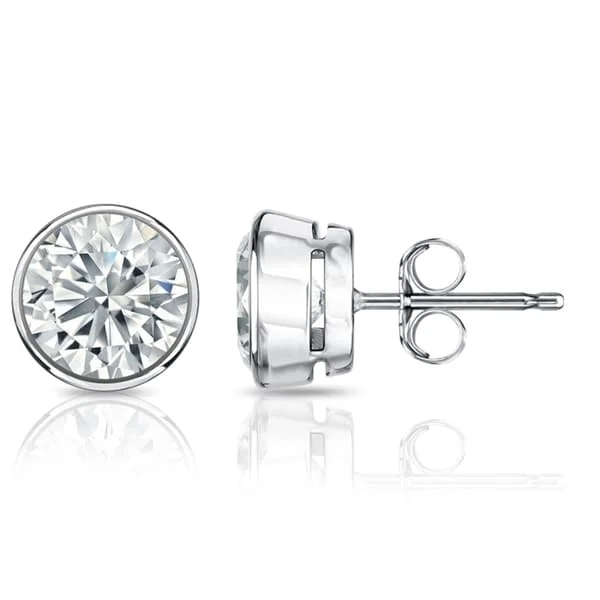 Handcrafted gold earrings for custom design -Auriya 1 1/2ctw Round Diamond Stud Earrings Bezel-set Platinum - GIA Certified