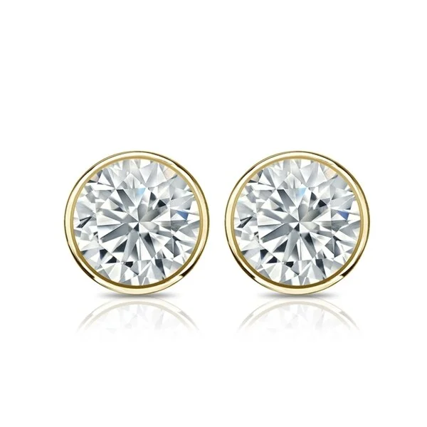 Boho chic earrings with natural stones -Auriya 14k Gold GIA Certified 1.20 carat TDW Bezel Set Round Diamond Stud Earrings