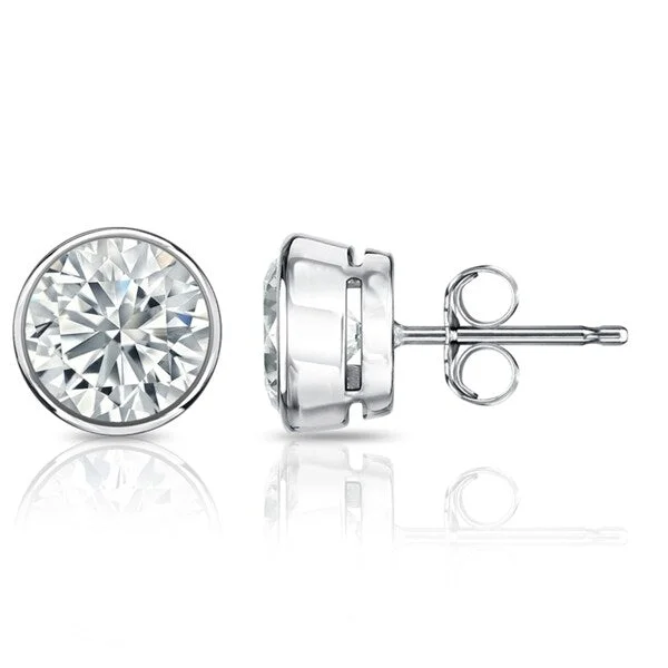 Chic long silver earrings for sophisticated looks -Auriya 14k Gold GIA Certified 2.00 carat TDW Bezel Set Round Diamond Stud Earrings