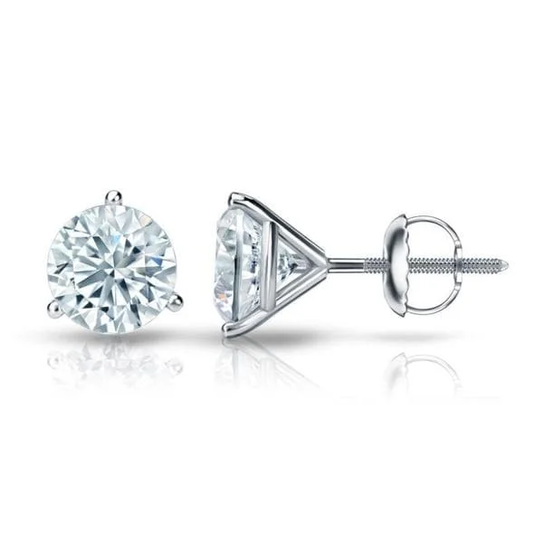 Geometric earrings for modern style -Auriya 18k Gold GIA Certified 1.70 carat TDW 3-Prong Martini Round Diamond Stud Earrings