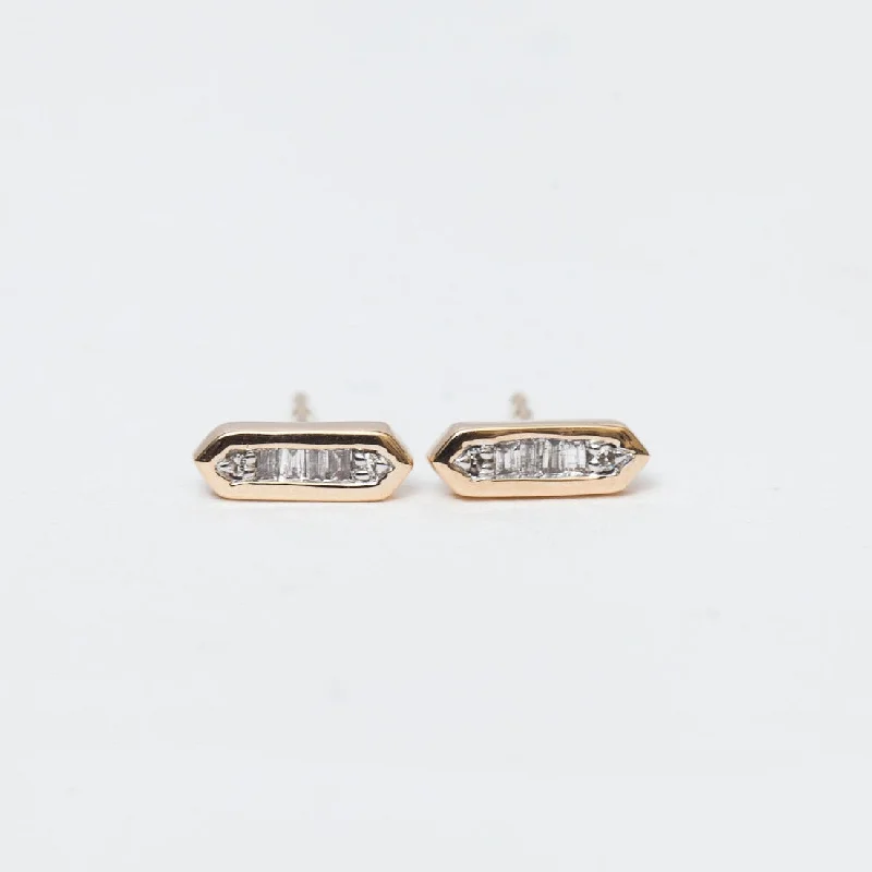 Rose gold stud earrings for modern charm -Baguette Bar Studs