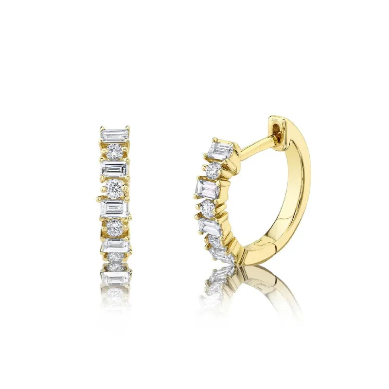 Elegant gemstone earrings for refined taste -BAGUETTE HUGGIE EARRING