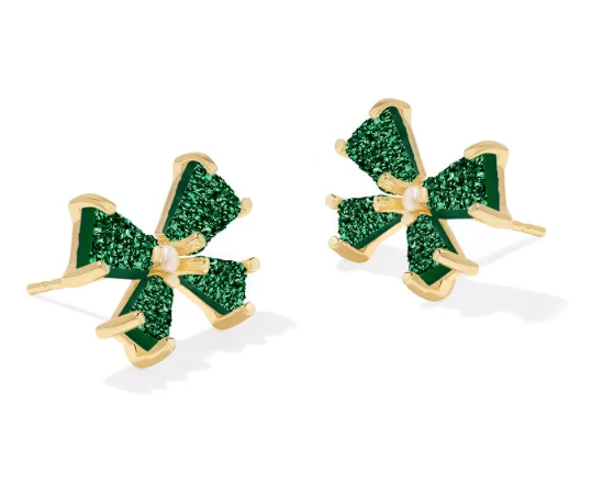 Gold ear cuffs for a bold fashion statement -Blair Gold Plated Emerald Drusy Bow Small Stud Earrings by Kendra Scott