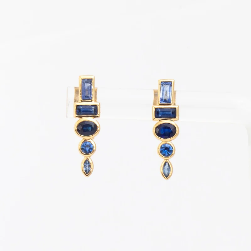 Stylish hoop earrings for casual outfits -Blue Sapphire Totem Studs