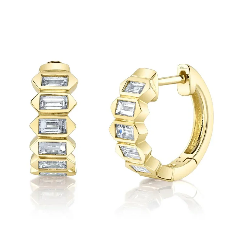 Elegant silver stud earrings for daily wear -Brilliance Baguette Huggies