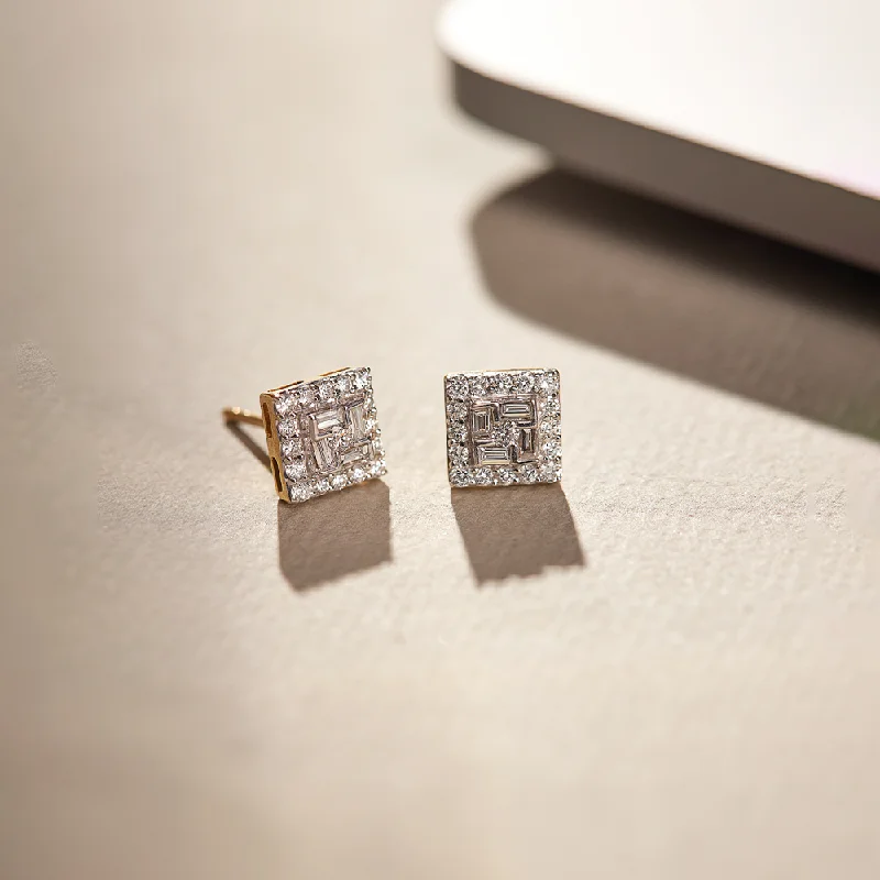 Colorful resin earrings for playful accents -Cluster Square Diamond Studs