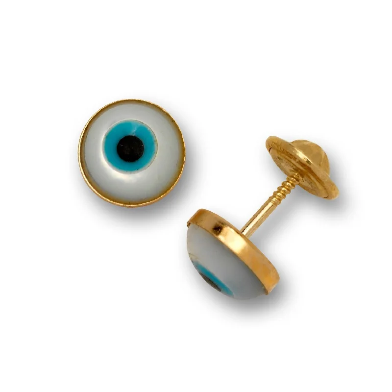 Diamond drop earrings for luxurious appeal -Curata 14k Yellow Gold Blue Enamel Evil Eye Stud Screw-back Earrings