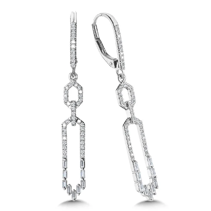 Stylish ear cuffs for unique accessories -DANGLING GEOMETRIC BAGUETTE DIAMOND EARRINGS