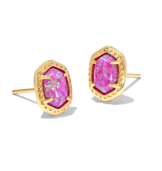 Modern gold earrings for sleek outfits -Daphne Gold Magenta Kyocera Opal Framed Stud Earrings by Kendra Scott