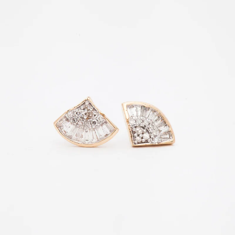 Bold statement earrings for modern fashion -Deco Baguette Fan Studs