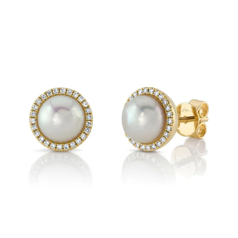 Colorful gemstone drop earrings for vibrant looks -DIAMOND & CULTURED PEARL STUD EARRING