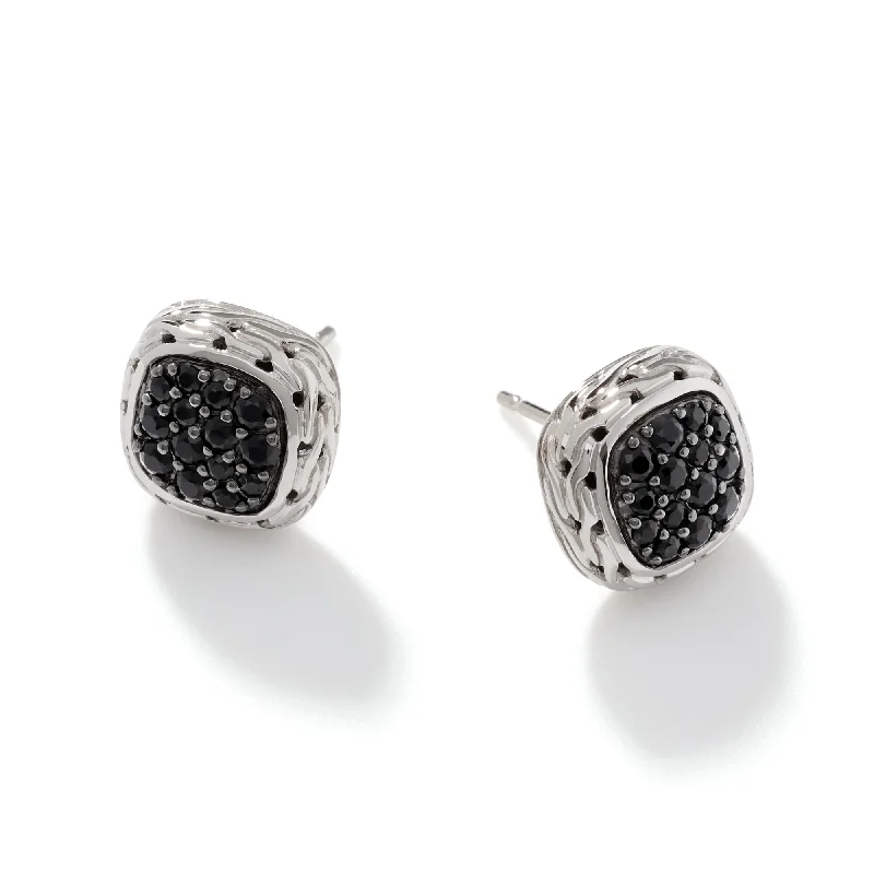 Trendy drop earrings for modern outfits -Essentials Silver Lava 12mm Square Stud Earrings with Treated Black Sapphire by John Hardy