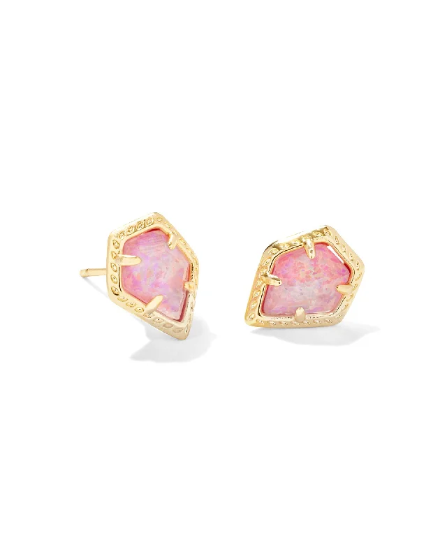 Elegant gold earrings for refined looks -Frame Tessa Yellow Gold Plated Stud Earrings with Luster Rose Pink Opal by Kendra Scott