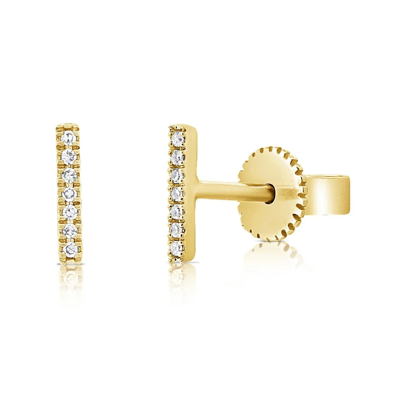 Fashion-forward ear cuffs for trendy looks -Joelle Diamond Bar Earrings - Diamond Stud with 14K Yellow Gold Available in White, Rose, Yellow Gold -