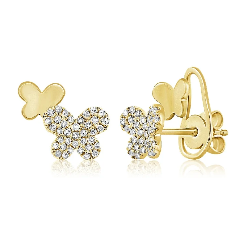 Colorful enamel earrings for vibrant accents -Joelle Diamond Double Butterfly Pave Stud Earrings 1/5 ct. t.w. 14K Gold