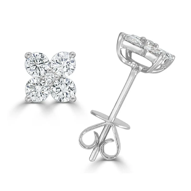 Long drop earrings for added drama -Joelle Diamond Flower Cluster Stud Earrings 14K White Gold 1/3 CT TDW