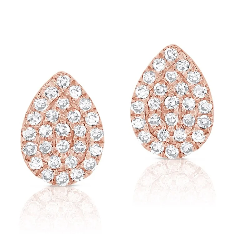 Silver drop earrings for versatile fashion -Joelle Diamond Pave Pear Shape Studs Earrings 14K Gold 1/6ct TDW