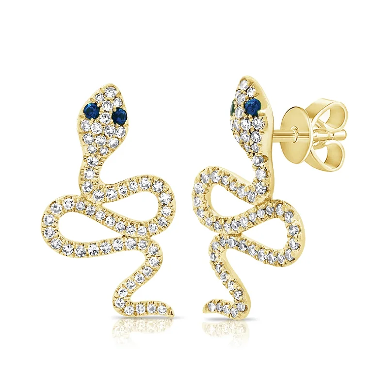 Bold statement earrings for modern fashion -Joelle Diamond & Sapphire Snake Stud Earrings 14K Gold