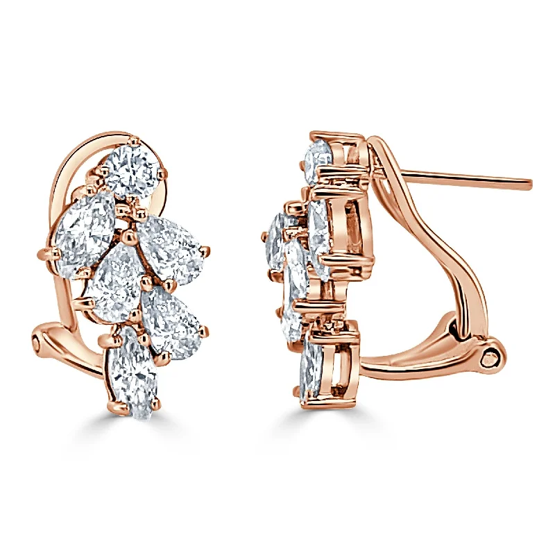 Fashionable ear cuffs with diamonds for chic looks -Joelle Fancy-Shape Diamond Cluster Flower Stud Earrings 4.2 cttw. 14K Gold