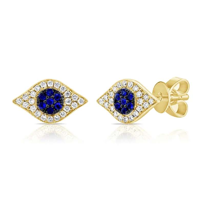 Chunky crystal earrings for bold style -Joelle Pave Diamond & Blue Sapphire Evil Eye Stud Earrings 0.10 cttw Earring's