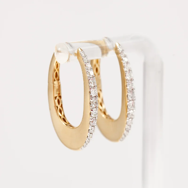 Chic hoop earrings for stylish women -Large Pavé Diamond Ellipse Huggie Hoops