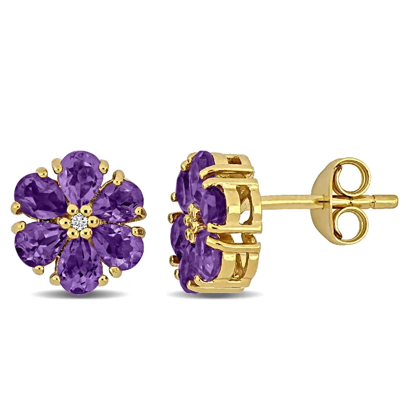 Elegant gemstone earrings for refined taste -Miadora Yellow Sterling Silver 1 4/5ct TGW Amethyst and White Topaz Flower Stud Earrings