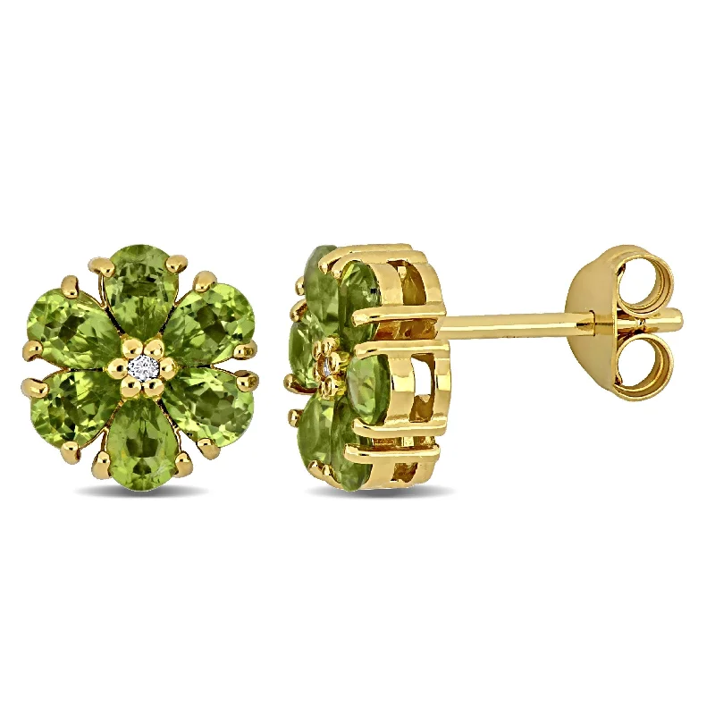 Vintage inspired crystal earrings for timeless beauty -Miadora Yellow Sterling Silver 1 4/5ct TGW Peridot and White Topaz Flower Stud Earrings