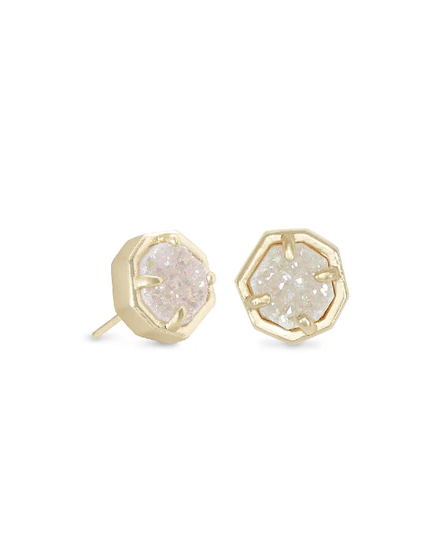 Stylish hoop earrings for casual outfits -Nola Gold Plated Stud Earrings Iridescent Drusy by Kendra Scott