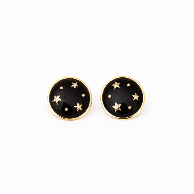 Diamond stud earrings for luxury fashion -Onyx Le Stelle Button Earrings