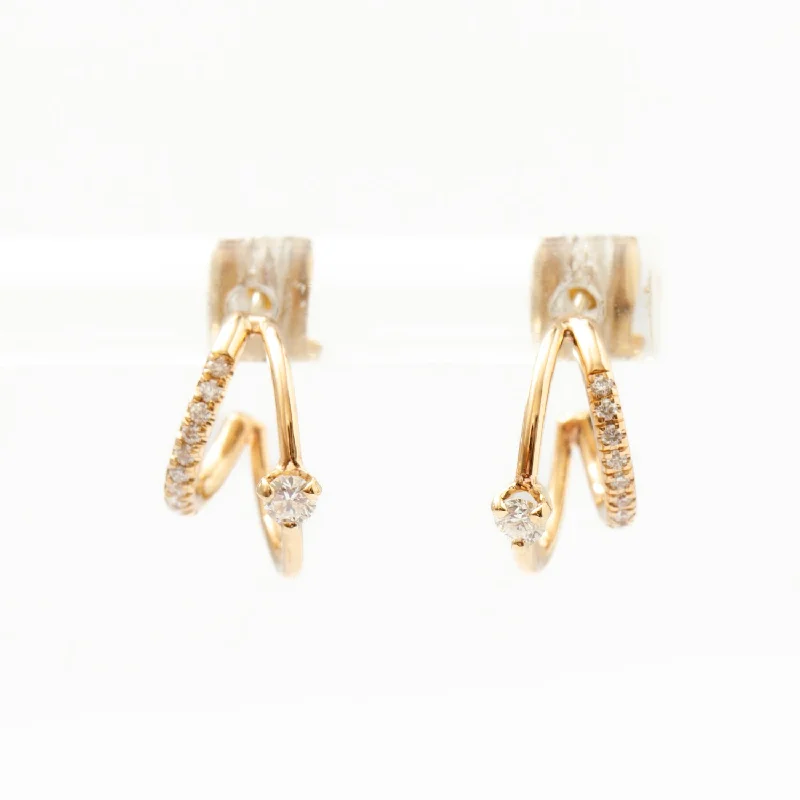 Chic diamond stud earrings for elegant looks -Pavé & Prong Diamond Double Wire Huggie Hoops