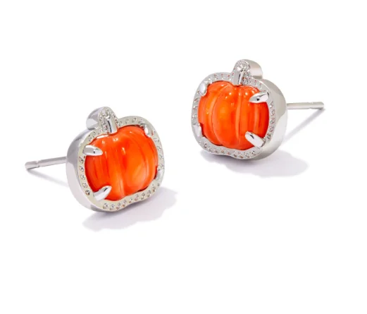 Classic gold stud earrings for everyday wear -Pumpkin Silver Orange MOP Stud Earrings by Kendra Scott