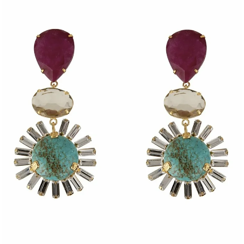 Elegant gold earrings for refined looks -Ruby Turquoise Drops