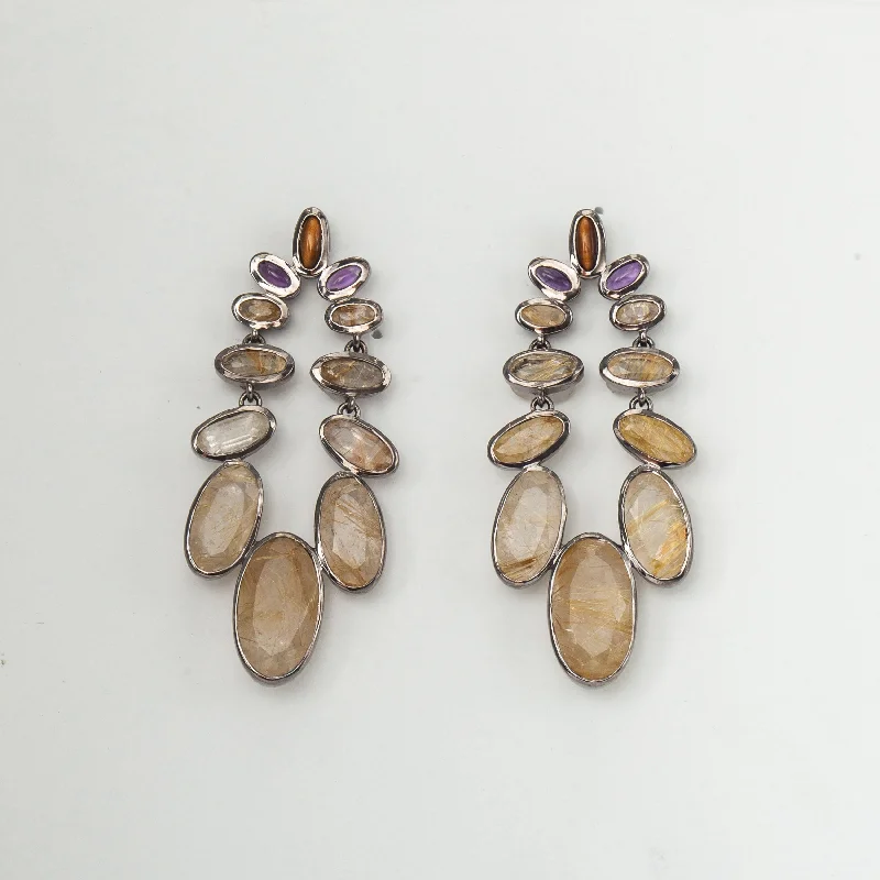 Fashion-forward ear cuffs for trendy looks -Rutilated Quartz Casacde Earrings