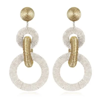 Simple pearl drop earrings for everyday elegance -Silk/Metallic Cord Mix Triple Tiered Hoop Earrings