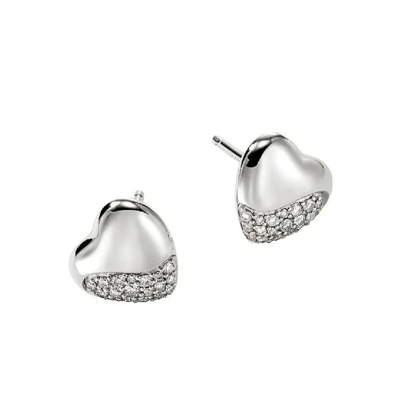 Geometric silver earrings for edgy fashion -Silver 0.25cttw Diamond Pave Heart Pebble Stud Earrings by John Hardy