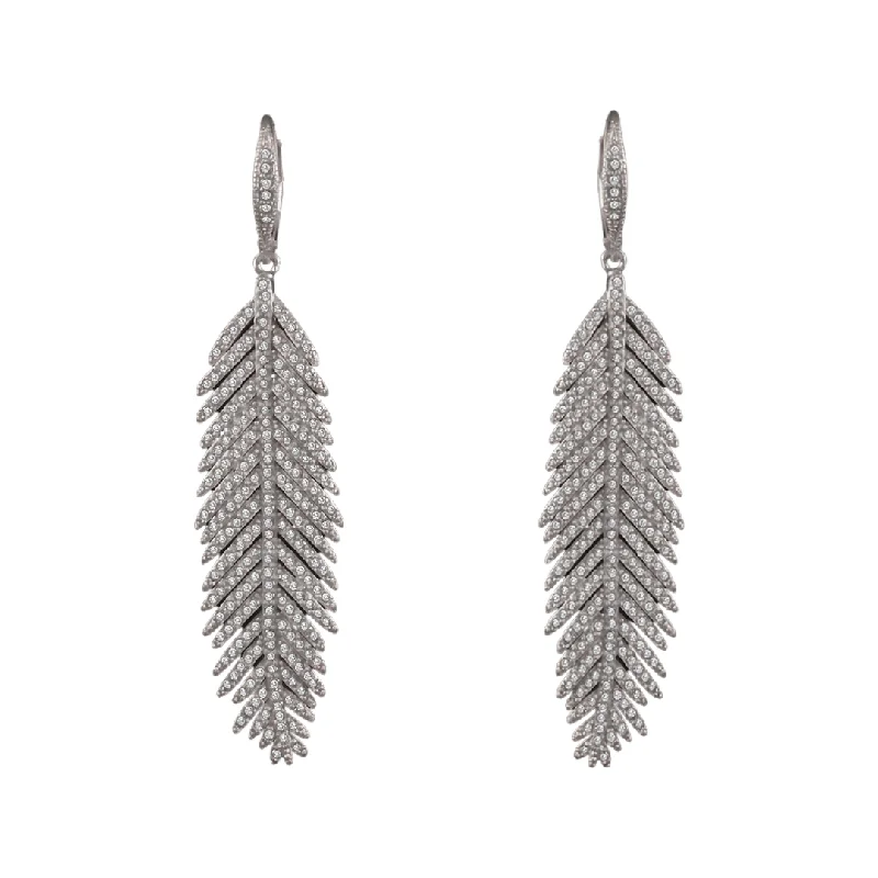 Trendy gold hoop earrings for fashionable women -Silver feather