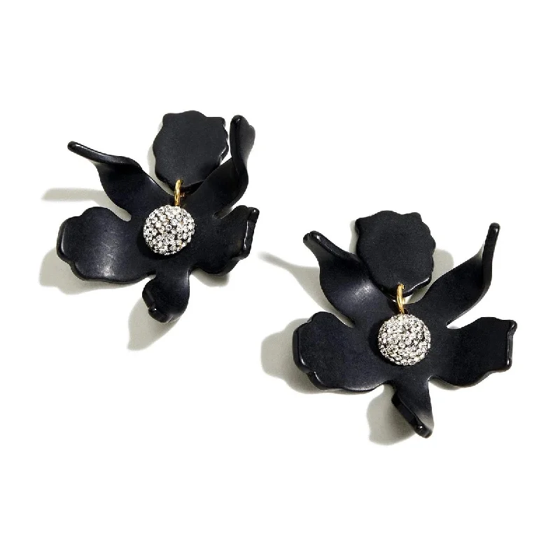 Colorful resin earrings for playful accents -Small black crystal lily