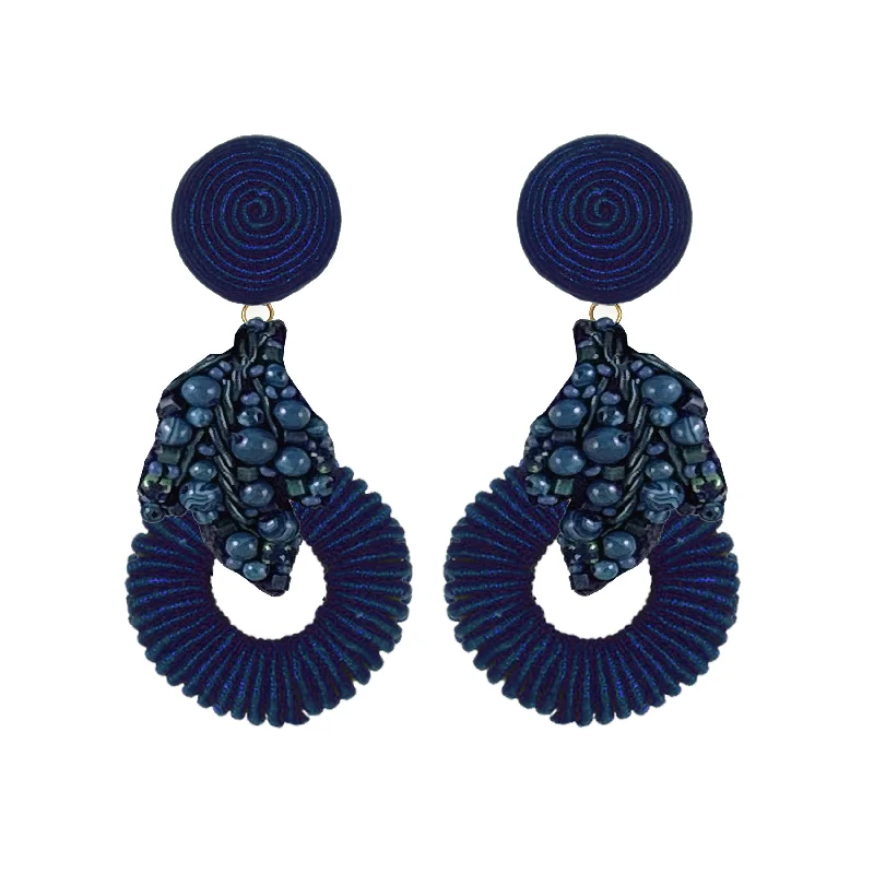 Bold statement earrings with gemstones -Small Leaf Lapis