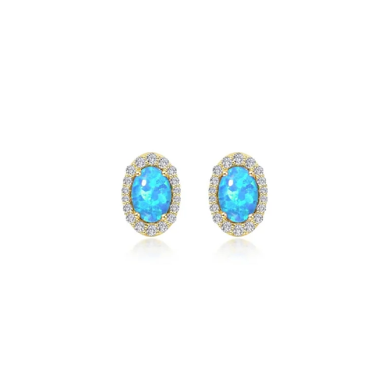 High-quality silver earrings for everyday wear -SS/GP 1.94cttw Simulated Diamond & Simulated Blue Opal Halo Stud Earrings