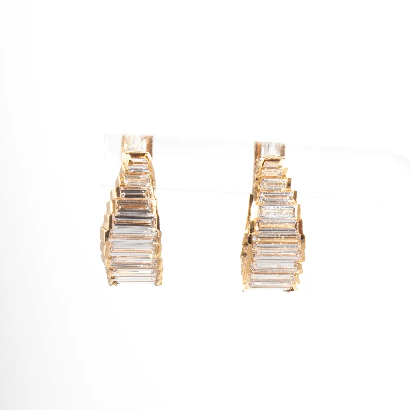 Minimalist gold earrings for casual chic -Tiara Lab-Grown Diamond Baguette Hoop Earrings