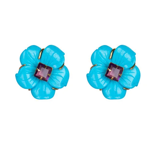 Crystal and pearl earrings for glamorous events -Turquoise flower