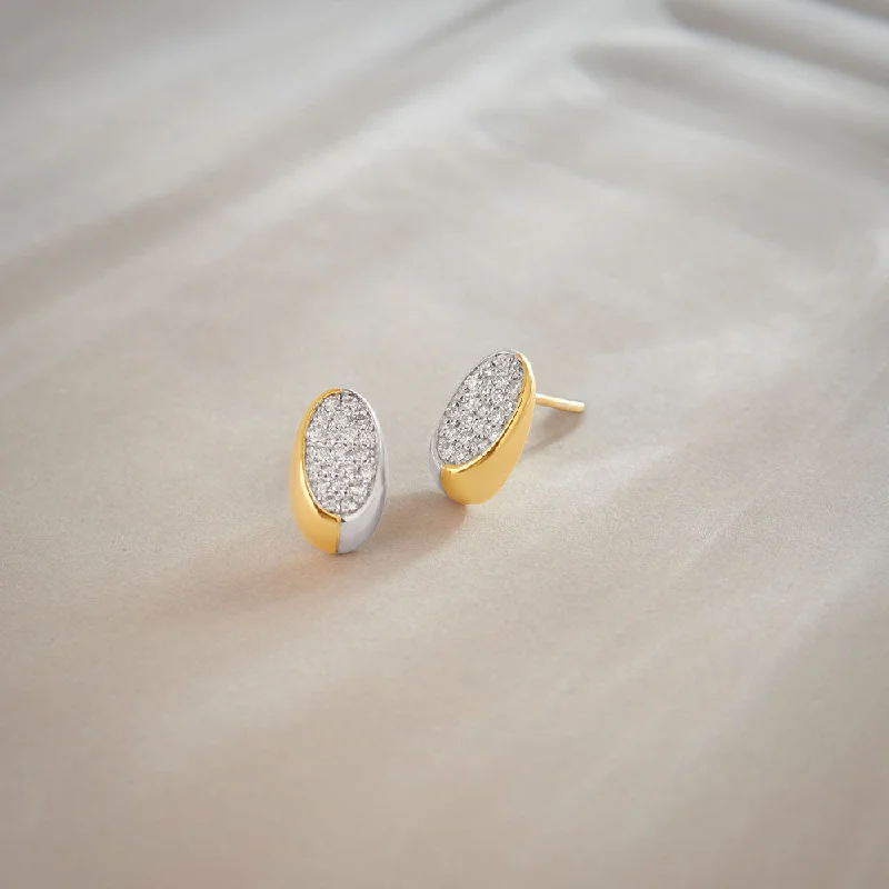 Classic pearl stud earrings for weddings -Two-Tone Oval Studs