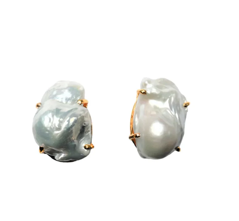 Gold leaf earrings for nature-inspired fashion -White Keshi Pearl