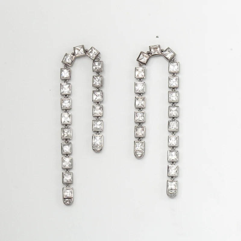 Stylish diamond earrings for upscale events -White Zircon Arc Earrings