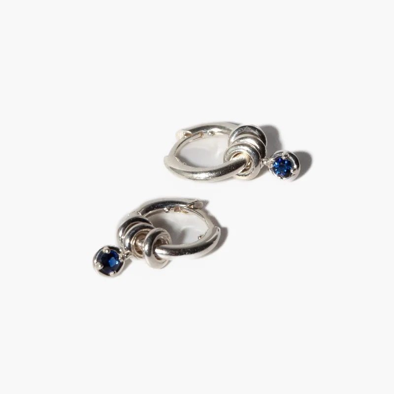 Pearl drop earrings for elegant evening wear -Zahra Silver Bleu Hoops