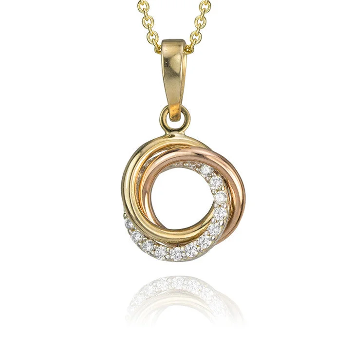 silver coin pendant necklace for women -10K Tri Colour Gold Cubic Zirconia Trillium Hoop Pendant