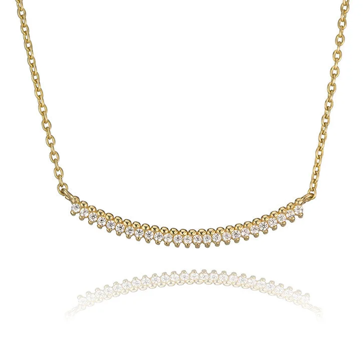 infinity loop necklace for women -10K Yellow Gold Cubic Zirconia Curved Bar Necklace