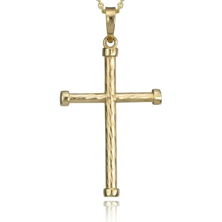 vintage gold pendant necklace for women -10K Yellow Gold Hammered Cross Pendant